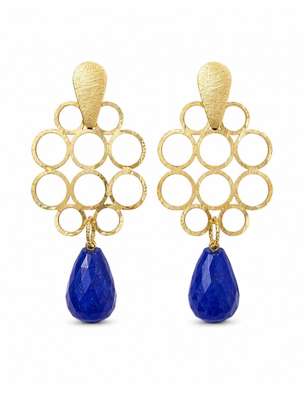 AROS BAÑADOS EN ORO PIEDRA AZUL