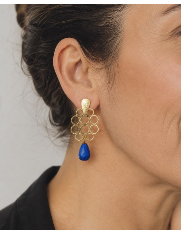 AROS BAÑADOS EN ORO PIEDRA AZUL