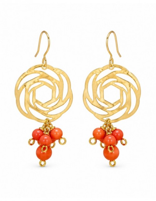 AROS BAÑADOS EN ORO PIEDRA NARANJA
