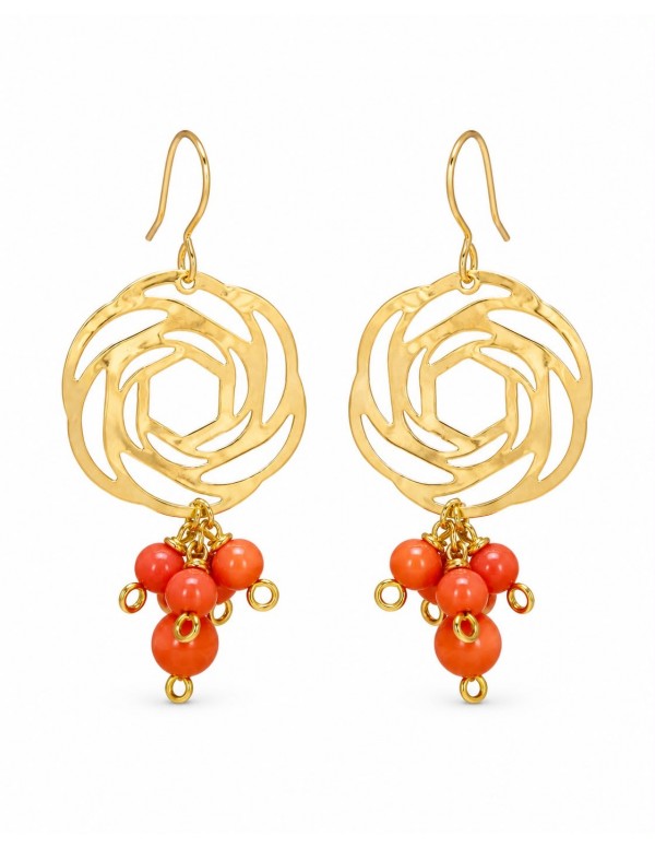 AROS BAÑADOS EN ORO PIEDRA NARANJA