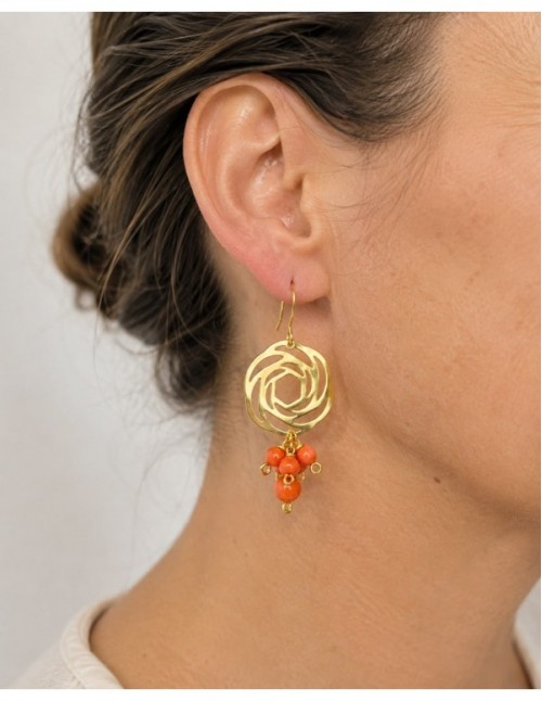 AROS BAÑADOS EN ORO PIEDRA NARANJA 2