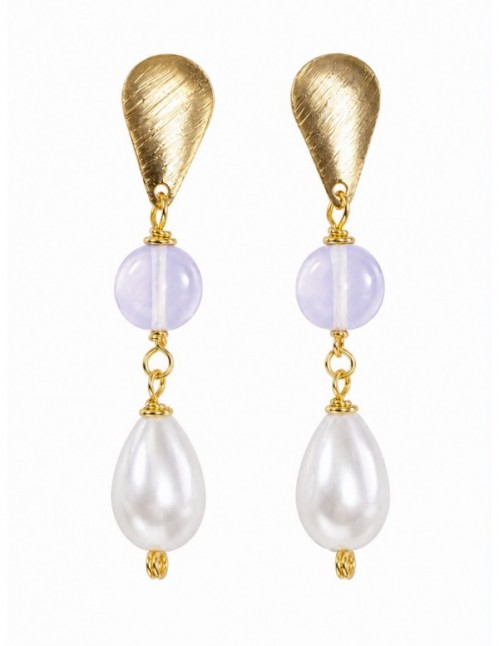 AROS BAÑADOS EN ORO PIEDRA BLANCA