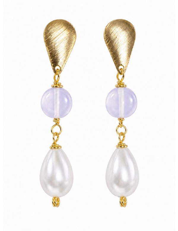 AROS BAÑADOS EN ORO PIEDRA BLANCA