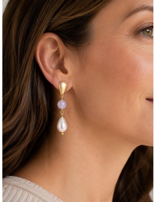 AROS BAÑADOS EN ORO PIEDRA BLANCA 2