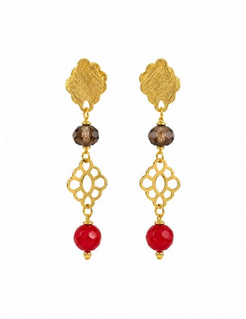 AROS BAÑADOS EN ORO PIEDRA ROJA