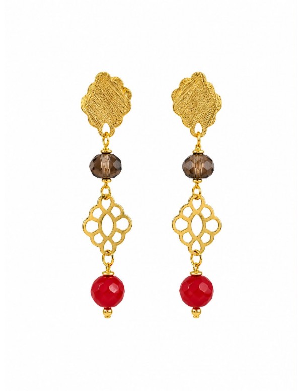 AROS BAÑADOS EN ORO PIEDRA ROJA