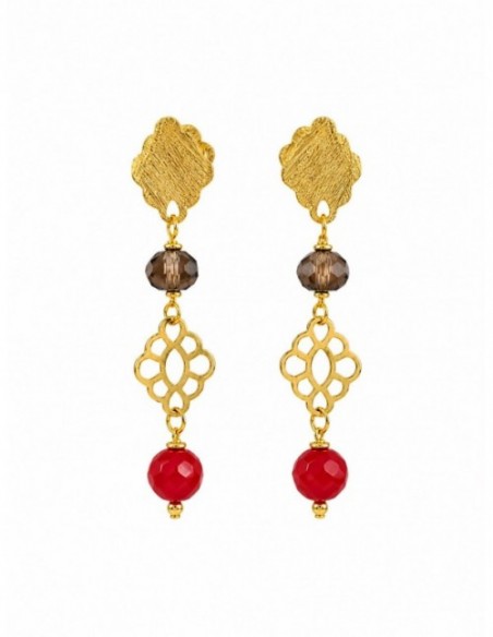 AROS BAÑADOS EN ORO PIEDRA ROJA