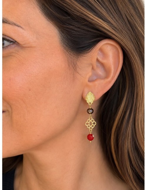 AROS BAÑADOS EN ORO PIEDRA ROJA 2