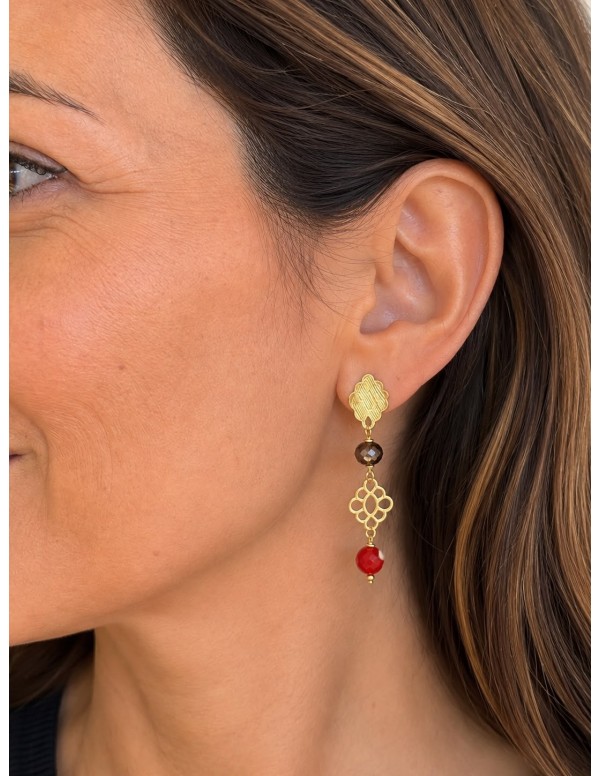 AROS BAÑADOS EN ORO PIEDRA ROJA