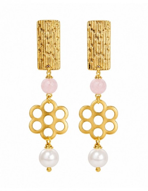 AROS BAÑADOS EN ORO PIEDRA BLANCA