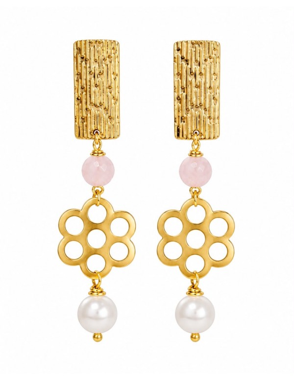 AROS BAÑADOS EN ORO PIEDRA BLANCA