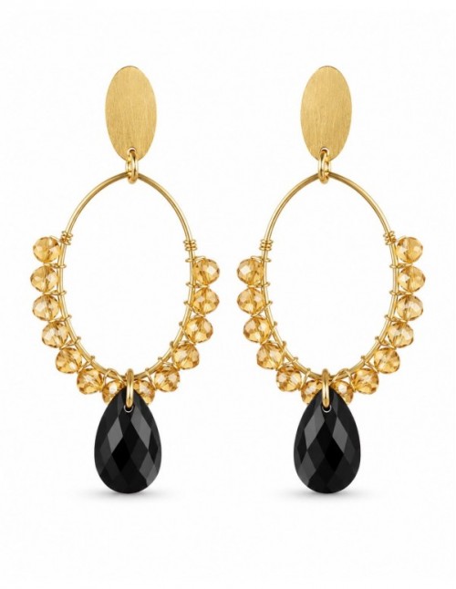 AROS BAÑADOS EN ORO PIEDRA NEGRA