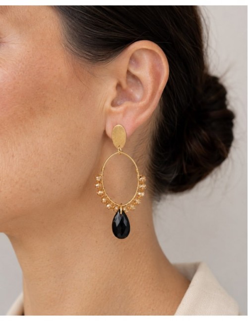 AROS BAÑADOS EN ORO PIEDRA NEGRA 2