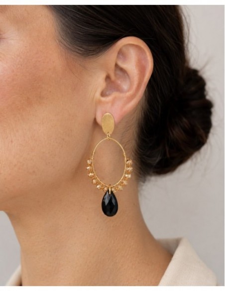 AROS BAÑADOS EN ORO PIEDRA NEGRA