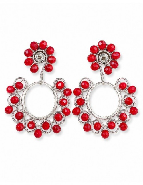 AROS BAÑADOS EN PLATA CRISTALES ROJOS