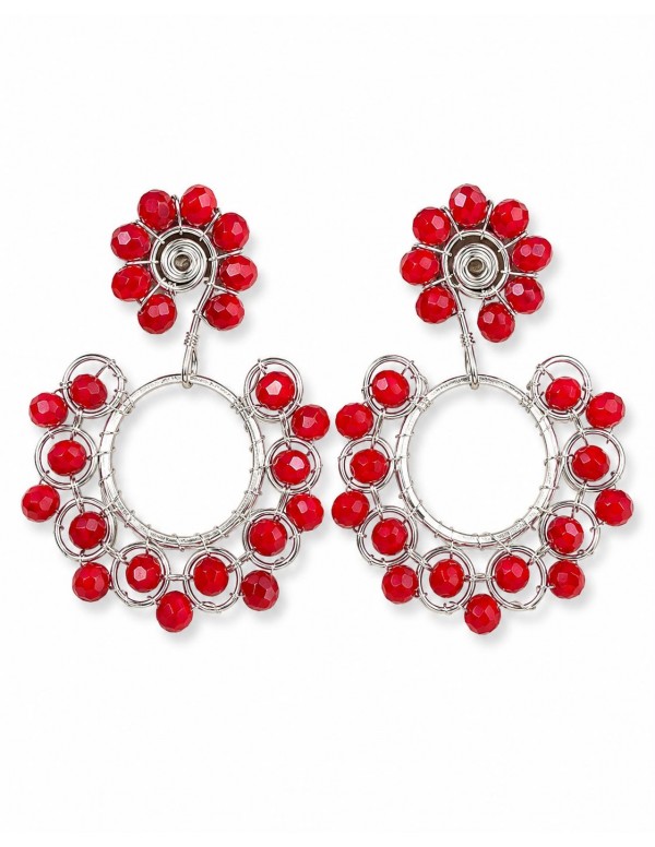 AROS BAÑADOS EN PLATA CRISTALES ROJOS