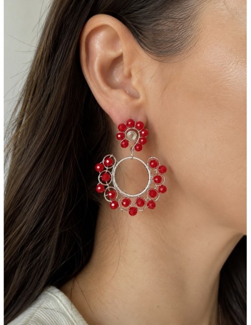 AROS BAÑADOS EN PLATA CRISTALES ROJOS 2