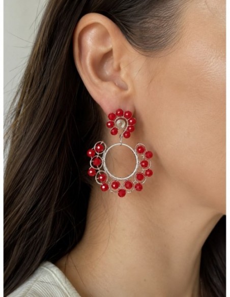 AROS BAÑADOS EN PLATA CRISTALES ROJOS