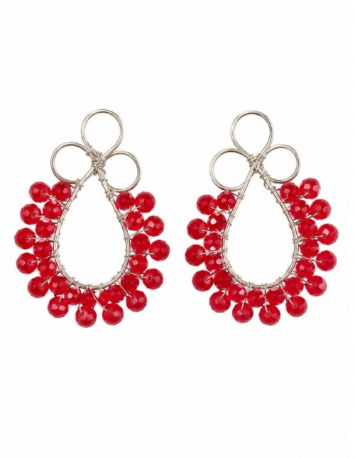 AROS BAÑADOS EN PLATA CRISTALES ROJOS