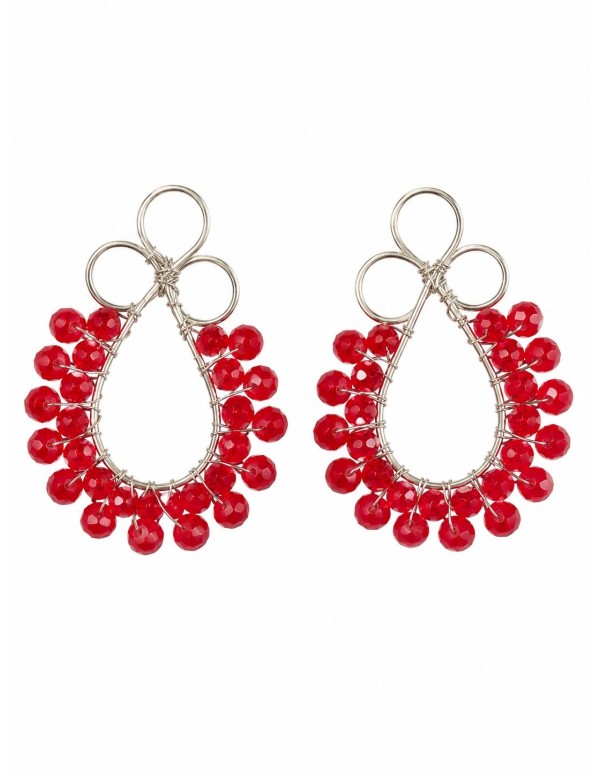 AROS BAÑADOS EN PLATA CRISTALES ROJOS