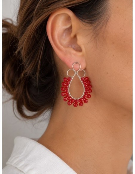 AROS BAÑADOS EN PLATA CRISTALES ROJOS
