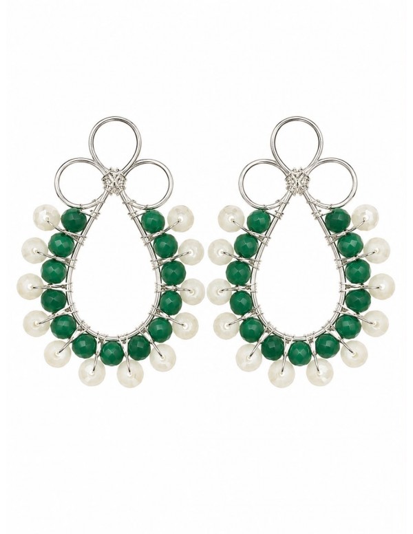 AROS BAÑADOS EN PLATA CRISTALES VERDES