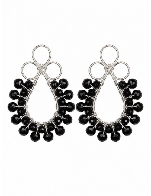 AROS BAÑADOS EN PLATA CRISTALES NEGROS