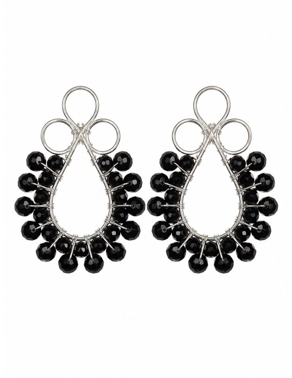 AROS BAÑADOS EN PLATA CRISTALES NEGROS