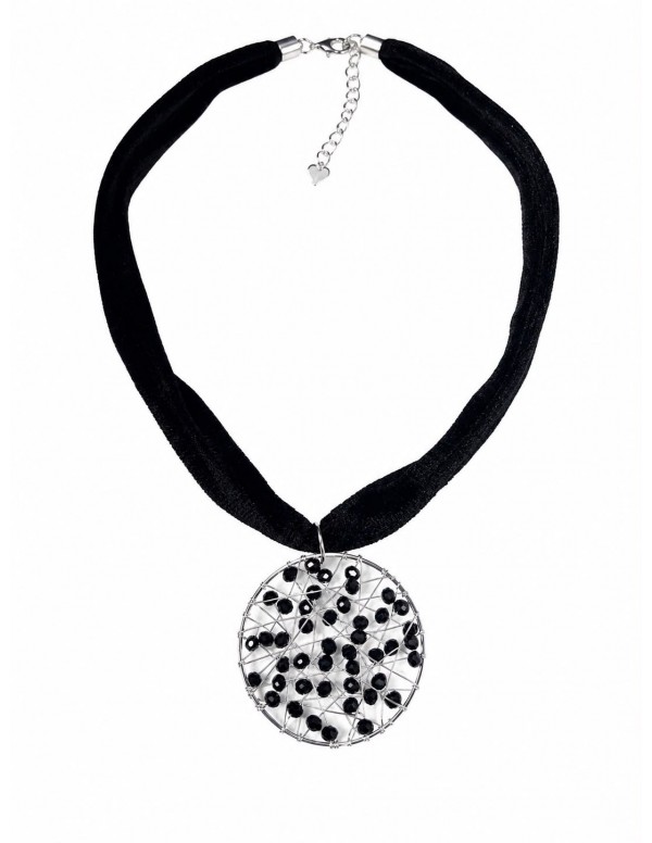 COLLAR BAÑADO EN PLATA CRISTALES NEGROS