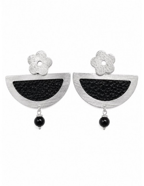 AROS BAÑADOS EN PLATA CUERO NEGRO