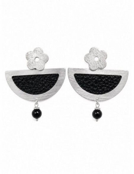 AROS BAÑADOS EN PLATA CUERO NEGRO