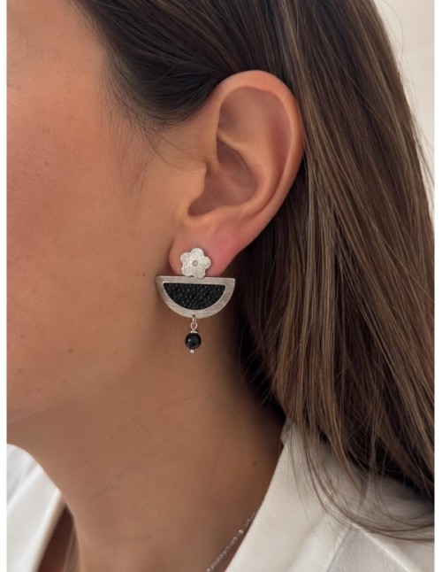 AROS BAÑADOS EN PLATA CUERO NEGRO 2