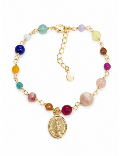 PULSERA BAÑADA EN ORO  DIJE RELIGIOSO