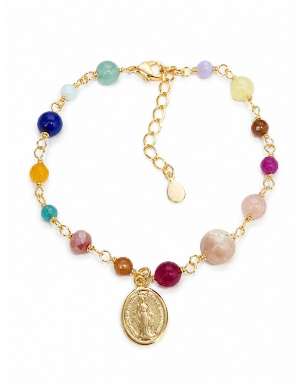 PULSERA BAÑADA EN ORO  DIJE RELIGIOSO