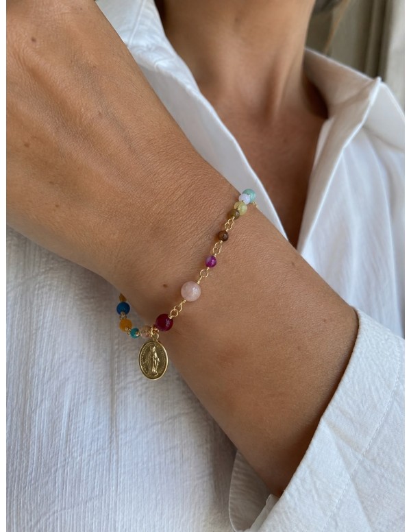 PULSERA BAÑADA EN ORO  DIJE RELIGIOSO