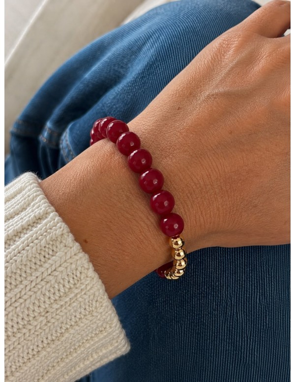 PULSERA BAÑADA EN ORO PIEDRA ROJA