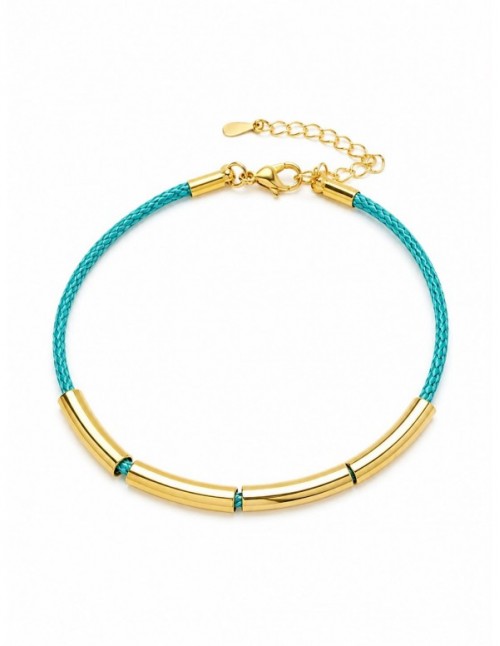 PULSERA BAÑADA EN ORO GAMUZA CELESTE