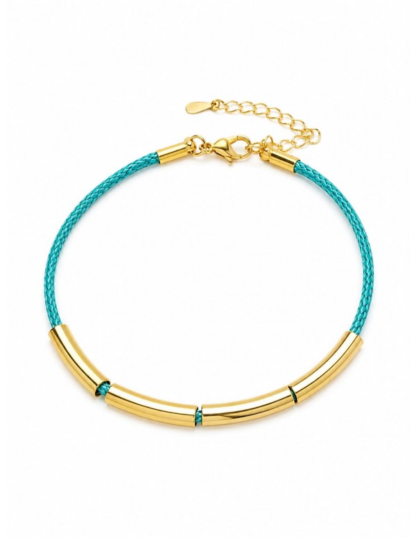 PULSERA BAÑADA EN ORO GAMUZA CELESTE