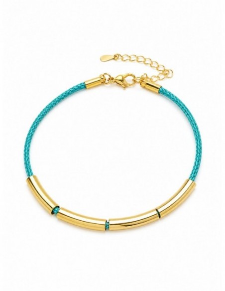 PULSERA BAÑADA EN ORO GAMUZA CELESTE