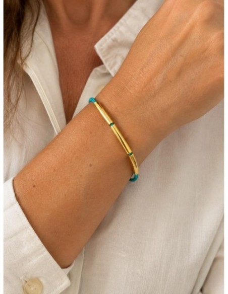 PULSERA BAÑADA EN ORO GAMUZA CELESTE
