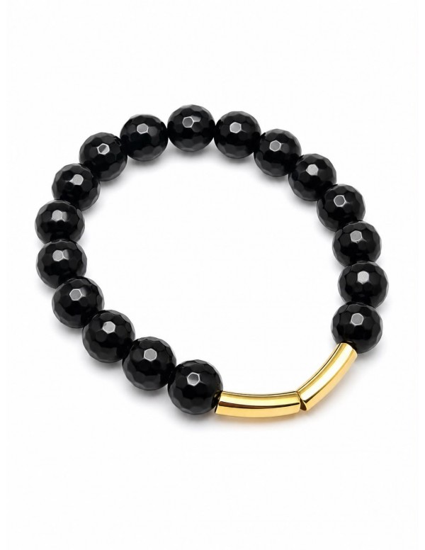 PULSERA BAÑADA EN ORO PIEDRA NEGRA
