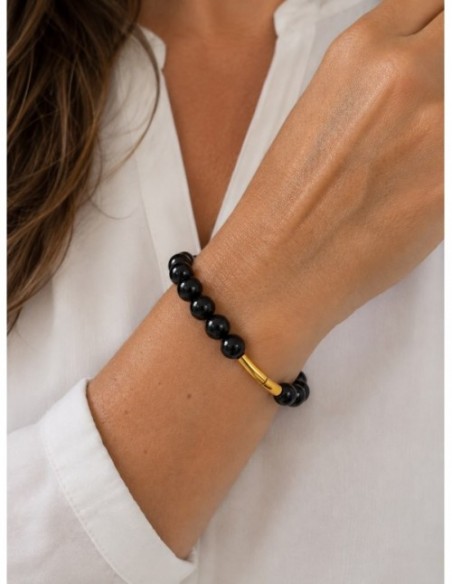 PULSERA BAÑADA EN ORO PIEDRA NEGRA