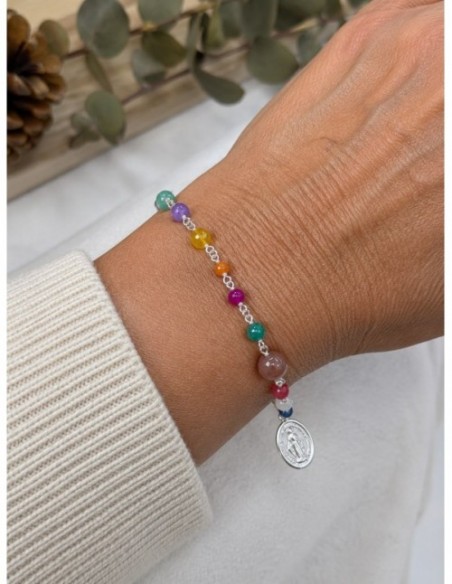PULSERA BAÑADA EN PLATA DIJE RELIGIOSO