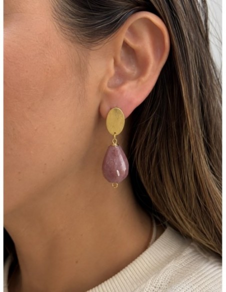 AROS BAÑADOS EN ORO PIEDRA MORADA