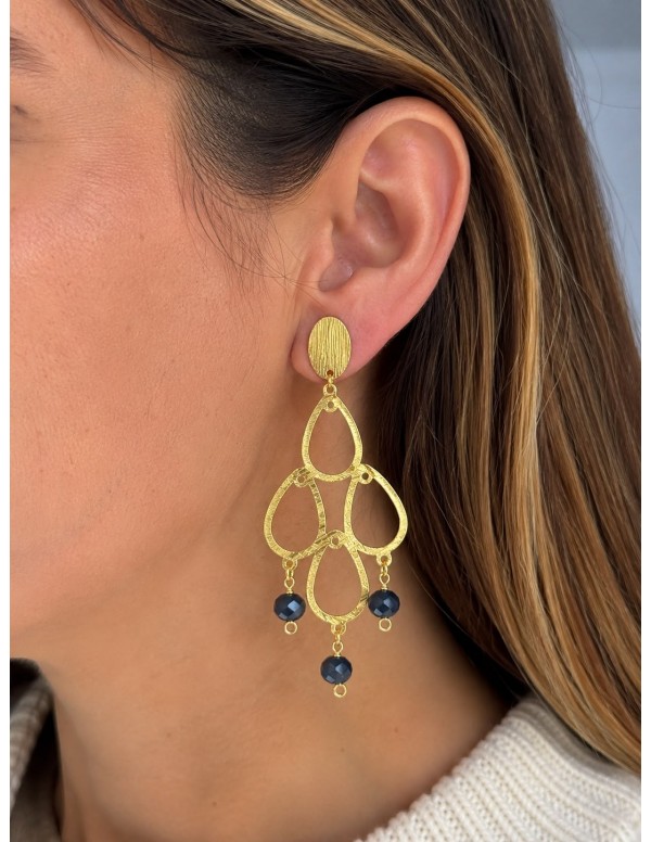 AROS BAÑADOS EN ORO CRISTAL AZUL
