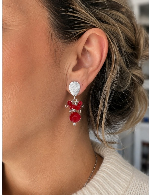 AROS BAÑADOS EN PLATA CRISTALES ROJOS
