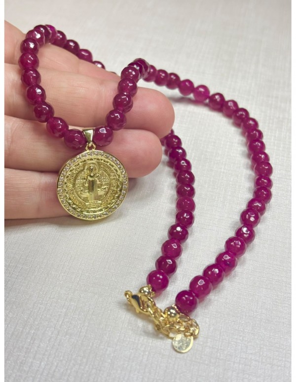 COLLAR BAÑADO EN ORO PIEDRAS  (43+5 cms)