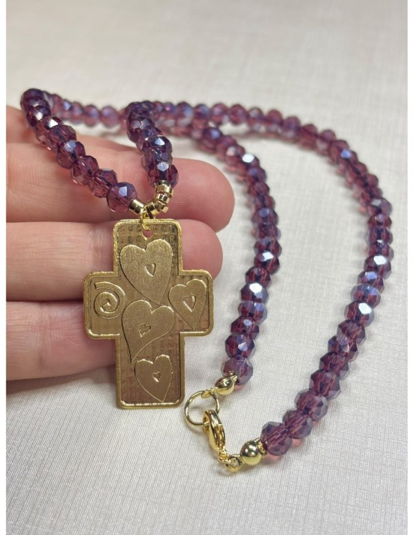 COLLAR BAÑADO EN ORO PIEDRAS MORADAS (45 cms)