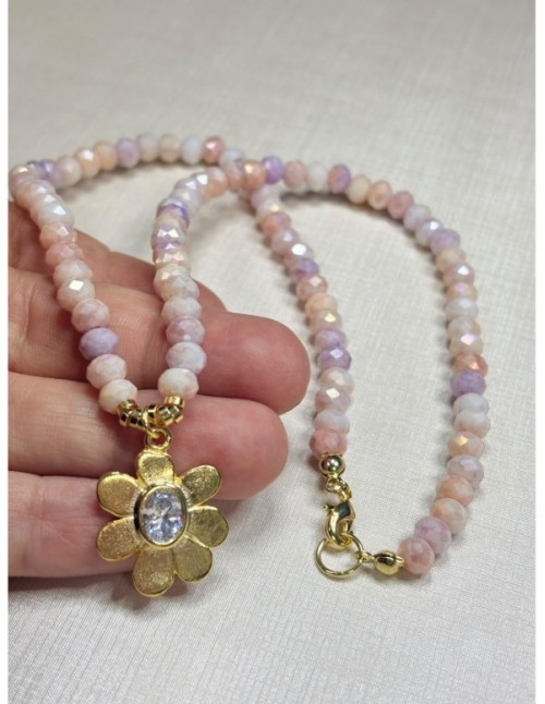 COLLAR BAÑADO EN ORO PIEDRAS BLANCAS (45 cms)