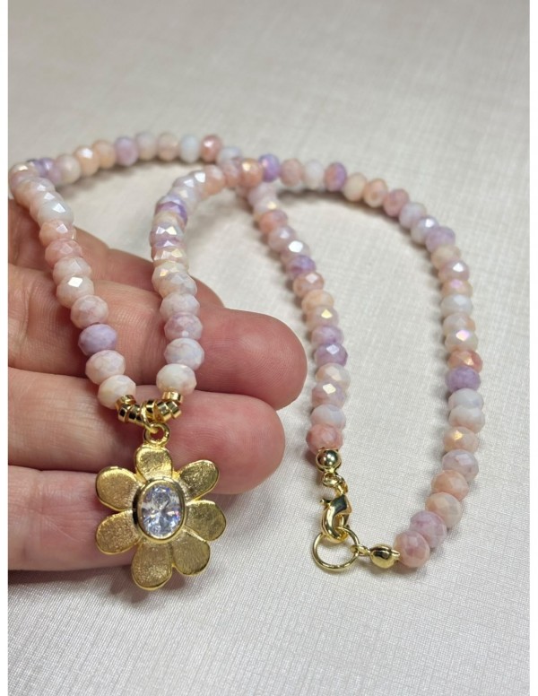 COLLAR BAÑADO EN ORO PIEDRAS BLANCAS (45 cms)